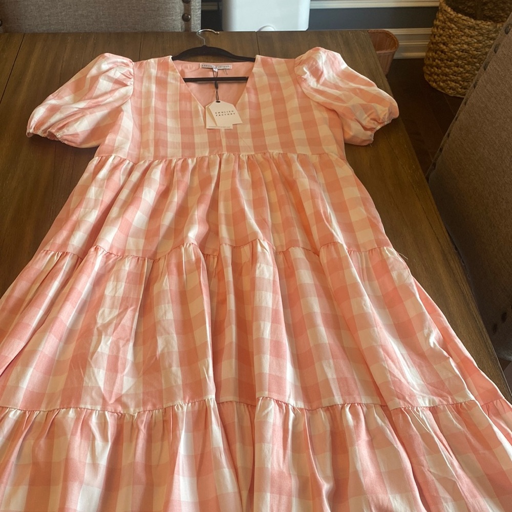 English Factory Pink Gingham Midi Dress